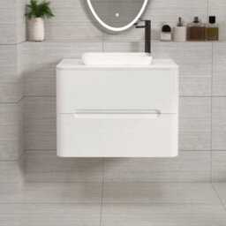Royal Bathrooms Venice 700mm Gloss White Wall Mounted Bathroom Countertop Vanity Unit 2 Drawer With Qubix Basin - thumbnail 1