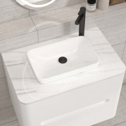 Royal Bathrooms Venice 700mm Gloss White Wall Mounted Bathroom Countertop Vanity Unit 2 Drawer With Qubix Basin - thumbnail 6