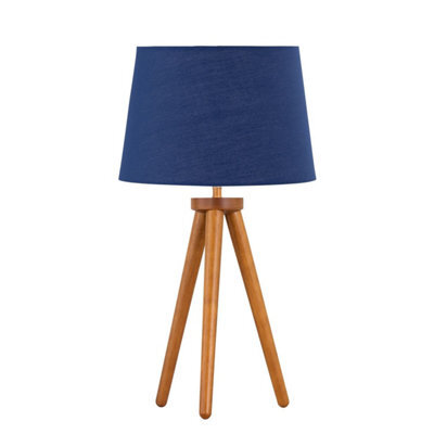 First Choice Lighting Voyage - Dark Oak Table Lamp Or Bedside Light With Navy Blue Shade - image 1
