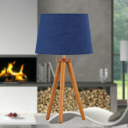 First Choice Lighting Voyage - Dark Oak Table Lamp Or Bedside Light With Navy Blue Shade - thumbnail 2