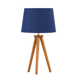 First Choice Lighting Voyage - Dark Oak Table Lamp Or Bedside Light With Navy Blue Shade - thumbnail 1