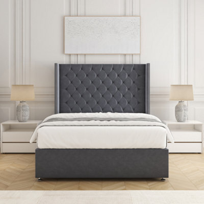 Bsspoke Olivia Divan Bed Set Steel Plush Velvet With 54Inch Headboard & Mattress No Drawers  In 3Ft 4Ft 4Ft6 5Ft 6Ft - image 1