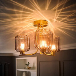 Valuelights Amelie Gold 3 Way Ceiling Light With Smoked Ribbed Glass Shades - Led Bulbs Included - thumbnail 3