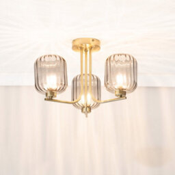 Valuelights Amelie Gold 3 Way Ceiling Light With Smoked Ribbed Glass Shades - Led Bulbs Included - thumbnail 1