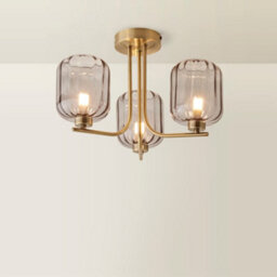 Valuelights Amelie Gold 3 Way Ceiling Light With Smoked Ribbed Glass Shades - Led Bulbs Included - thumbnail 4