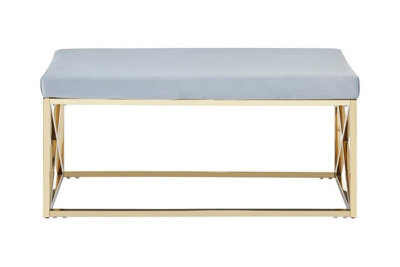 Orsina Luxe Powder Blue Velvet And Gold Bench, Stylish Garden Bench For Outdoor, Accent Dining Bench For Diningroom - image 1