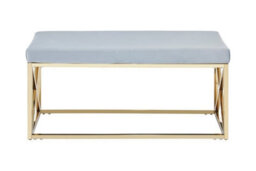 Orsina Luxe Powder Blue Velvet And Gold Bench, Stylish Garden Bench For Outdoor, Accent Dining Bench For Diningroom