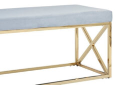 Orsina Luxe Powder Blue Velvet And Gold Bench, Stylish Garden Bench For Outdoor, Accent Dining Bench For Diningroom - thumbnail 6