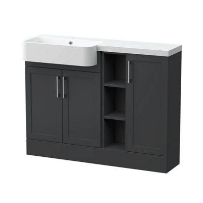 Balterley Pirehill Traditional Floor Standing Compact 3 Door Combination Vanity Unit With Shelves And Basin, Left Hand, 1100mm, Dark Grey - image 1