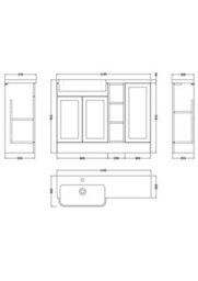 Balterley Pirehill Traditional Floor Standing Compact 3 Door Combination Vanity Unit With Shelves And Basin, Left Hand, 1100mm, Dark Grey - thumbnail 2