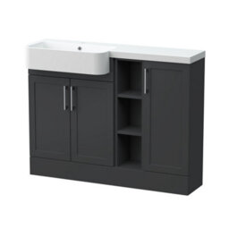 Balterley Pirehill Traditional Floor Standing Compact 3 Door Combination Vanity Unit With Shelves And Basin, Left Hand, 1100mm, Dark Grey - thumbnail 1