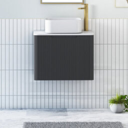Royal Bathrooms Avenza 600mm Matt Obsidian Black Wall Hung Bathroom Countertop Vanity Unit 1 Drawer With Elena Basin - thumbnail 1