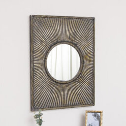 Melody Maison Distressed Black Rectangular Wooden Sunburst Wall Mirror - 60Cm X 80Cm - thumbnail 1