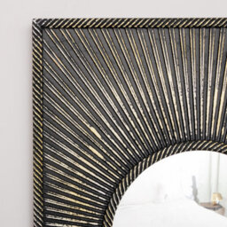 Melody Maison Distressed Black Rectangular Wooden Sunburst Wall Mirror - 60Cm X 80Cm - thumbnail 3