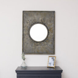 Melody Maison Distressed Black Rectangular Wooden Sunburst Wall Mirror - 60Cm X 80Cm - thumbnail 8