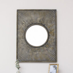 Melody Maison Distressed Black Rectangular Wooden Sunburst Wall Mirror - 60Cm X 80Cm - thumbnail 6