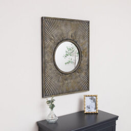 Melody Maison Distressed Black Rectangular Wooden Sunburst Wall Mirror - 60Cm X 80Cm - thumbnail 7