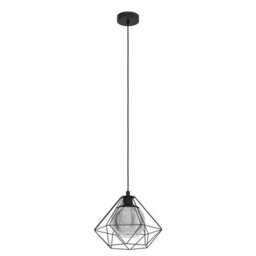 Eglo Vernham Black And Smoke Metal And Glass 1 Light Ceiling Pendant, (D) 32.5Cm - thumbnail 3