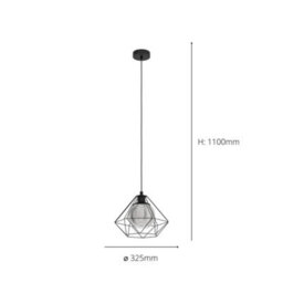 Eglo Vernham Black And Smoke Metal And Glass 1 Light Ceiling Pendant, (D) 32.5Cm - thumbnail 5