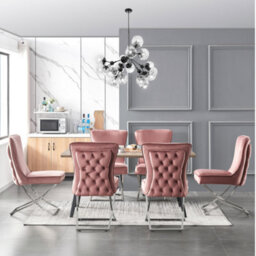 Life Interiors Single Pink Trafalgar Velvet Tufted Dining Chair With Chrome Silver Legs - Diamond Pattern Back & Piping Detail - thumbnail 8
