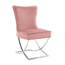 Life Interiors Single Pink Trafalgar Velvet Tufted Dining Chair With Chrome Silver Legs - Diamond Pattern Back & Piping Detail - thumbnail 1
