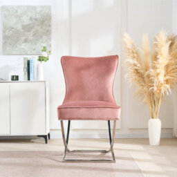 Life Interiors Single Pink Trafalgar Velvet Tufted Dining Chair With Chrome Silver Legs - Diamond Pattern Back & Piping Detail - thumbnail 2