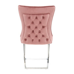 Life Interiors Single Pink Trafalgar Velvet Tufted Dining Chair With Chrome Silver Legs - Diamond Pattern Back & Piping Detail - thumbnail 5