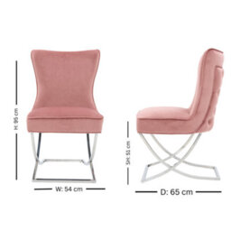 Life Interiors Single Pink Trafalgar Velvet Tufted Dining Chair With Chrome Silver Legs - Diamond Pattern Back & Piping Detail - thumbnail 6
