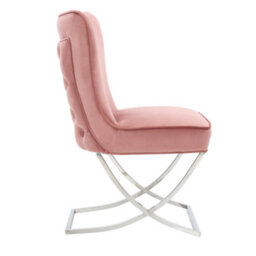 Life Interiors Single Pink Trafalgar Velvet Tufted Dining Chair With Chrome Silver Legs - Diamond Pattern Back & Piping Detail - thumbnail 3