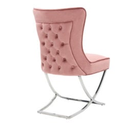 Life Interiors Single Pink Trafalgar Velvet Tufted Dining Chair With Chrome Silver Legs - Diamond Pattern Back & Piping Detail - thumbnail 4