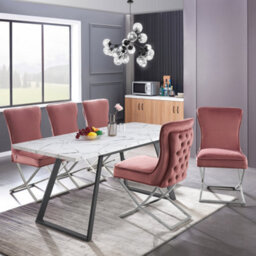 Life Interiors Single Pink Trafalgar Velvet Tufted Dining Chair With Chrome Silver Legs - Diamond Pattern Back & Piping Detail - thumbnail 7