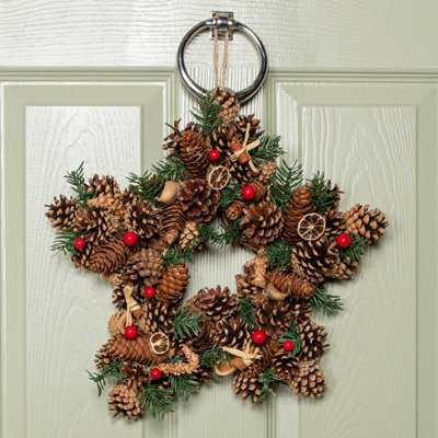 Samuel Alexander 35Cm Winter Spice Star Hanging Christmas Wreath With Pine Cones Red Berries & Dried Fruit - image 1