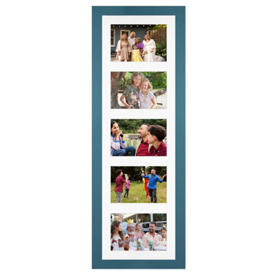 AK Frames 26X8 Navy Blue Modern Multi Photo Frame With White Mount - Holds 5 Apertures (5X) 6X4 Photos - image 1