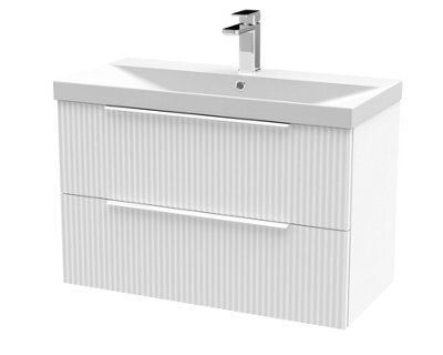 Hudson Reed Fluted Wall Hung 2-Drawer Vanity And Thin-Edge Basin, Contemporary Sink Vanity Unit, Satin White, 800mm - image 1