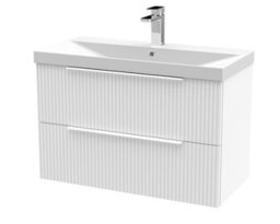 Hudson Reed Fluted Wall Hung 2-Drawer Vanity And Thin-Edge Basin, Contemporary Sink Vanity Unit, Satin White, 800mm - thumbnail 5
