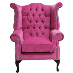 Chesterfield High Back Wing Chair Pimlico Fuchsia Pink Fabric In Queen Anne Style - thumbnail 3
