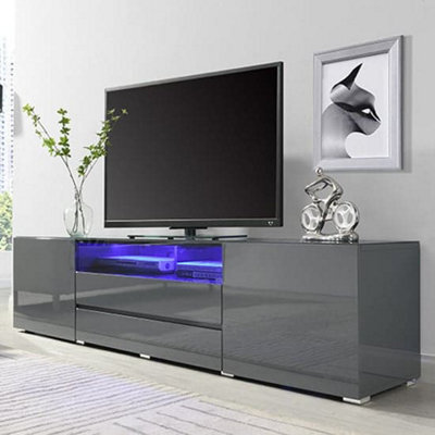 Furniture in Fashion Genie Tv Stand With Storage For Living Room And Bedroom, 2030 Wide, Led Lighting, Media Storage, Grey High Gloss Finish - image 1