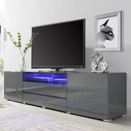 Furniture in Fashion Genie Tv Stand With Storage For Living Room And Bedroom, 2030 Wide, Led Lighting, Media Storage, Grey High Gloss Finish - thumbnail 1