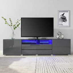 Furniture in Fashion Genie Tv Stand With Storage For Living Room And Bedroom, 2030 Wide, Led Lighting, Media Storage, Grey High Gloss Finish - thumbnail 2