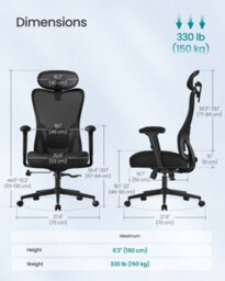 LEDREM Ergonomic Office Chair, Computer Desk Chair, Adjustable Lumbar Support And Headrest, 150 Kg Weight Capacity - thumbnail 3
