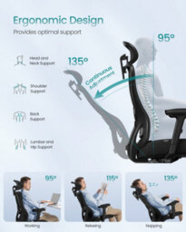 LEDREM Ergonomic Office Chair, Computer Desk Chair, Adjustable Lumbar Support And Headrest, 150 Kg Weight Capacity - thumbnail 4