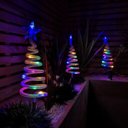 Samuel Alexander Set Of 4 Battery Operated Led Multi Coloured Spiral Tree Path Lights Christmas Decoration With Timer - thumbnail 2