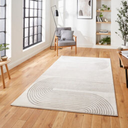 Grey Ivory Abstract Striped Modern Easy To Clean Rug For Dining Room-160Cm X 220Cm - thumbnail 1