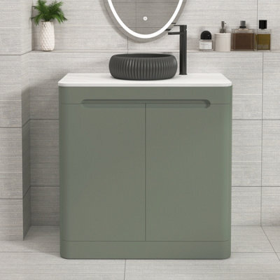 Royal Bathrooms Venice 800mm Sage Green Freestanding Bathroom Countertop Vanity Unit 2 Door With Milan Black Basin - image 1