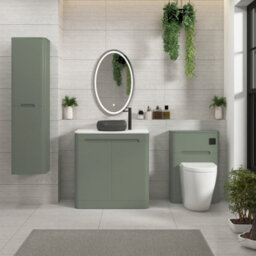 Royal Bathrooms Venice 800mm Sage Green Freestanding Bathroom Countertop Vanity Unit 2 Door With Milan Black Basin - thumbnail 4