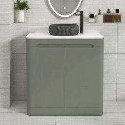 Royal Bathrooms Venice 800mm Sage Green Freestanding Bathroom Countertop Vanity Unit 2 Door With Milan Black Basin - thumbnail 1