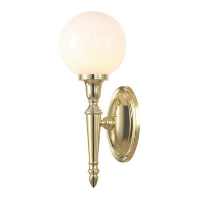 Elegant Ip44 Wall Light With Globe Glass Shade - Led G9 Bulb Included - Polished Brass Finish