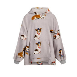 Urban Unique Poochies Sherpa Fleece Hoodie Blanket/throw Grey Oversized