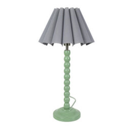 Valuelights Bobbins Sage Green Table Lamp With Grey Scallop Tapered Lamp Shade - thumbnail 2