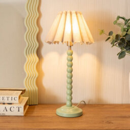 Valuelights Bobbins Sage Green Table Lamp With Grey Scallop Tapered Lamp Shade - thumbnail 1